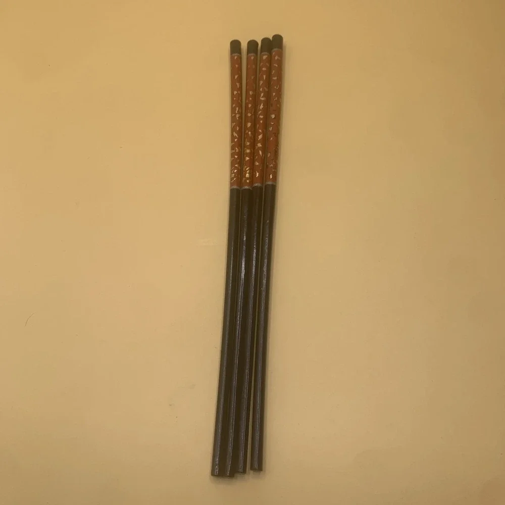 Vintage Black & Brown Lacquer Chopsticks with Speckle Gold Design  ~  2 Sets